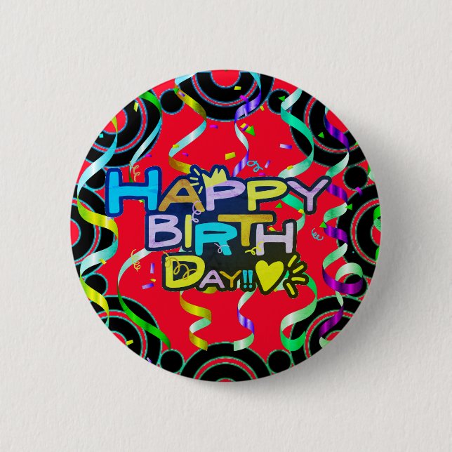Happy Birthday Red mit Confetti Button (Vorderseite)
