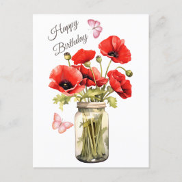 Happy Birthday Red Poppy Flowers  Postkarte
