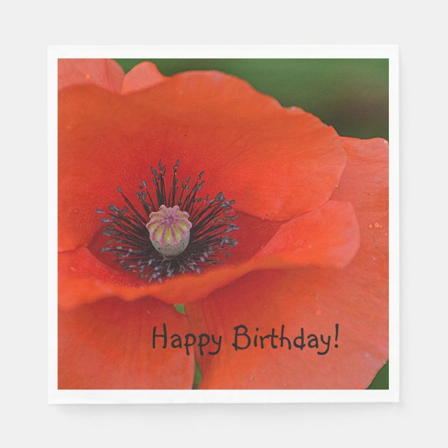 Happy Birthday Red Poppy Serviette (Vorderseite)