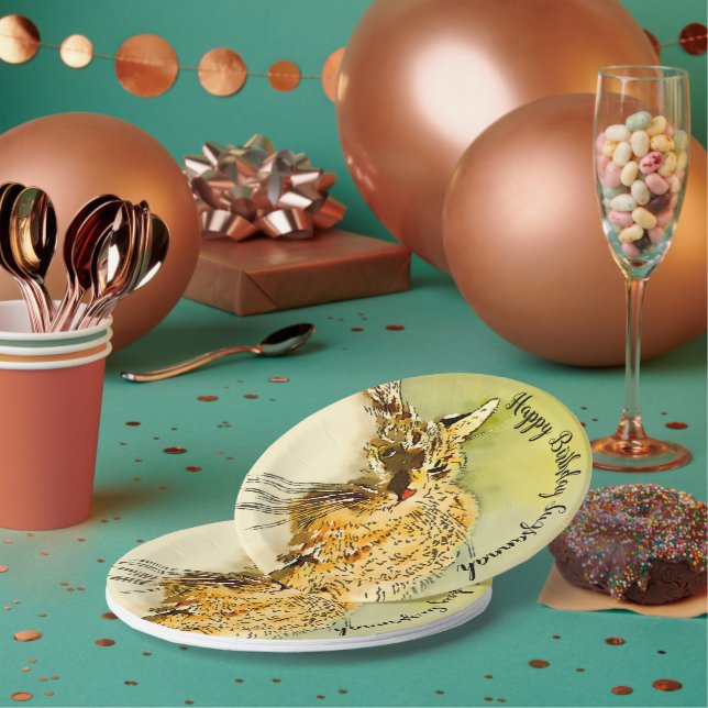 Happy Birthday Red Tabby Cat Whiskers Wasserfarbe Pappteller (Multi)