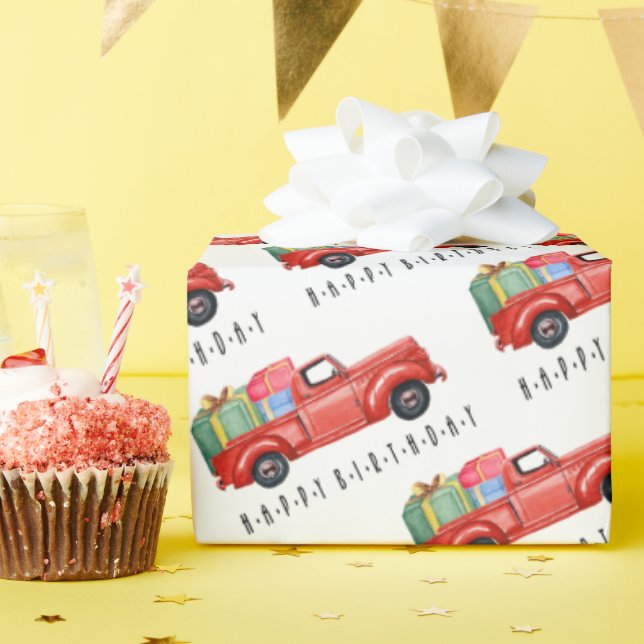 Happy Birthday Red Truck und Geschenke Wrapping Pa Geschenkpapier (Geburtstagsparty)