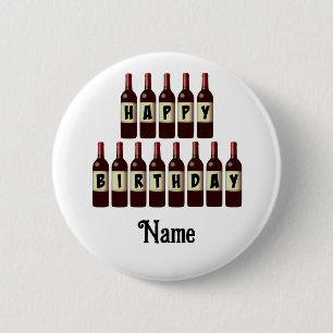 Happy Birthday Red Wine Flaschen Customized Button