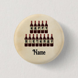 Happy Birthday Red Wine Flaschen individuell angep Button