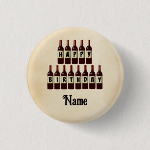 Happy Birthday Red Wine Flaschen individuell angep Button