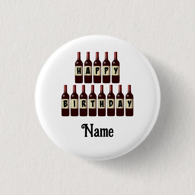 Happy Birthday Red Wine Flaschen individuell angep Button (Vorderseite)