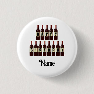 Happy Birthday Red Wine Flaschen individuell angep Button