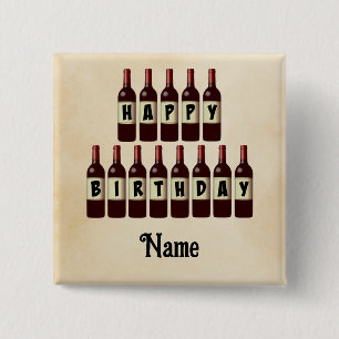 Happy Birthday Red Wine Flaschen individuell angep Button