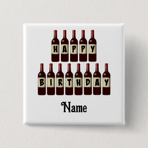 Happy Birthday Red Wine Flaschen individuell angep Button