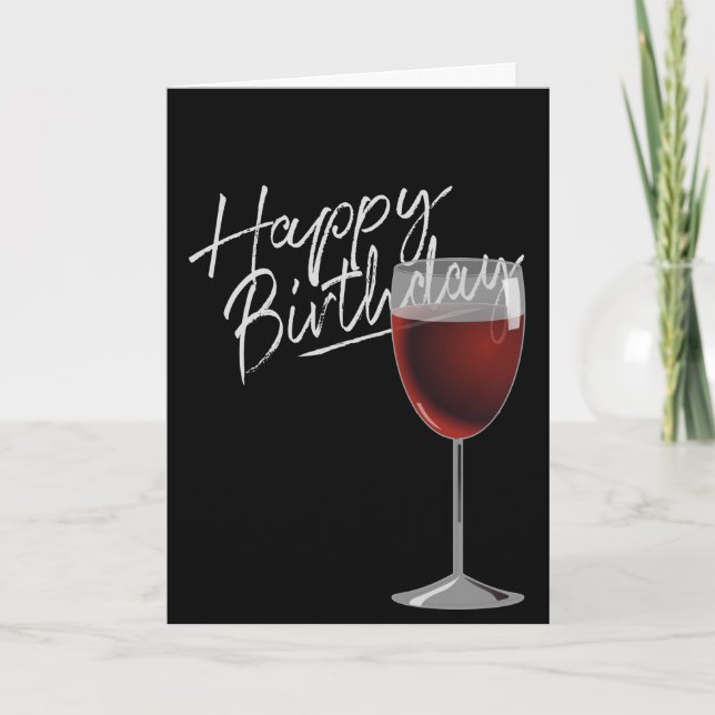 Happy Birthday Red Wine On Black Karte (Vorderseite)