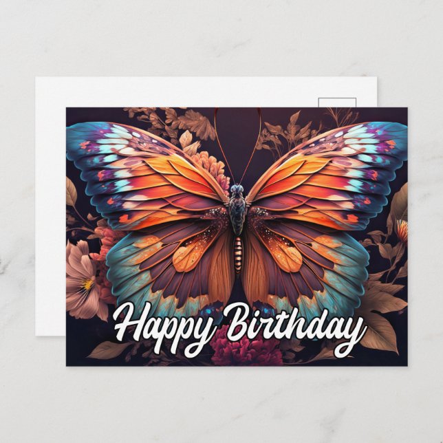 Happy Birthday Restrukturierung Butterfly Collage Postkarte (Vorne/Hinten)