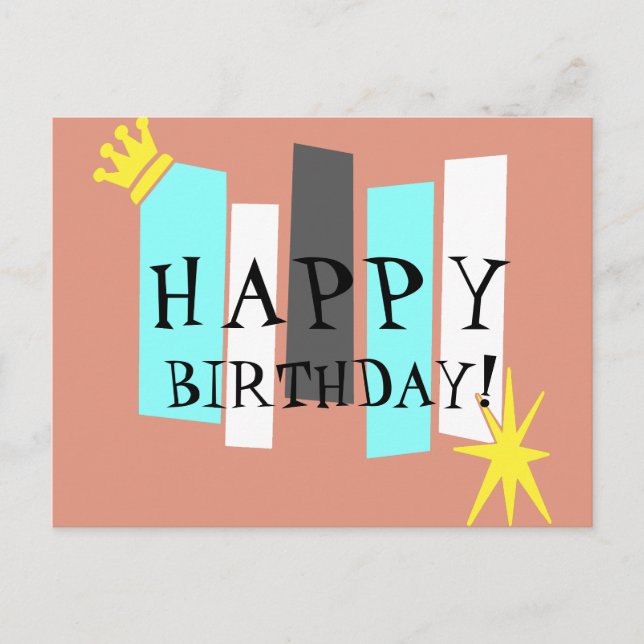 Happy Birthday Retro Atomic Art Panel Postkarte (Vorderseite)
