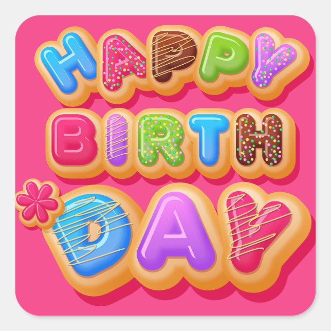 Happy Birthday Retro Bubble Letters Sticker (Vorderseite)
