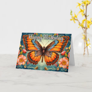 Happy Birthday Retro Butterfly Illustration Karte