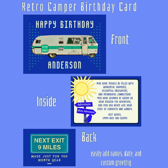 Happy Birthday Retro Camper RV Travel Karte (Fun birthday card for the travel enthusiast.)