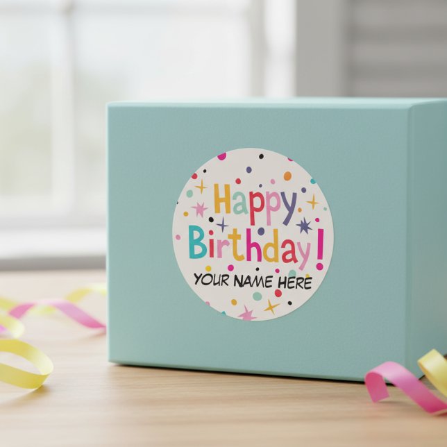 Happy Birthday Retro individuell anpassbar Runder Aufkleber (Customizable Classic Round Sticker)