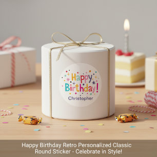 Happy Birthday Retro Personalisiert Runder Aufkleber