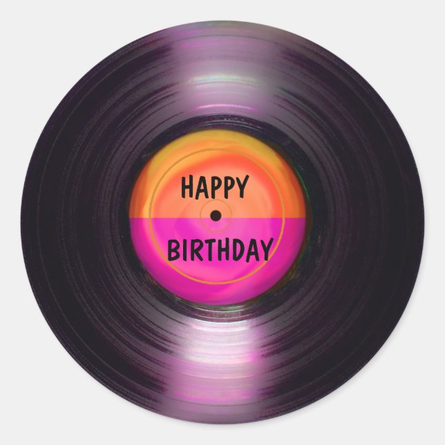 Happy Birthday Retro Vinyl Record Runder Aufkleber (Vorderseite)