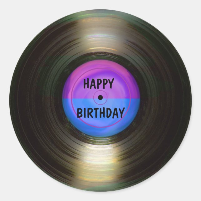 Happy Birthday Retro Vinyl Record Runder Aufkleber (Vorderseite)