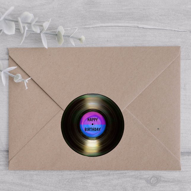 Happy Birthday Retro Vinyl Record Runder Aufkleber (Von Creator hochgeladen)