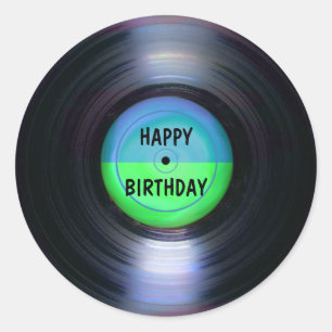 Happy Birthday Retro Vinyl Record   Runder Aufkleber
