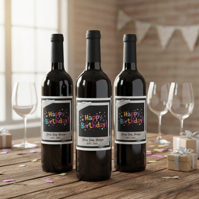 Happy Birthday Retro Weinlabel Weinetikett (Happy Birthday Retro Wine Label)
