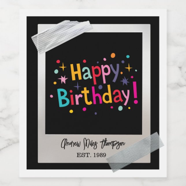 Happy Birthday Retro Weinlabel Weinetikett (Einzelnes Label)