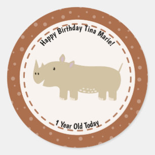 Happy Birthday Rhinoceros Rhino Zoo Tiere Runder Aufkleber