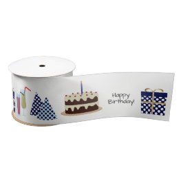 Happy Birthday Ribbon - in marineblau, 3'' Satinband