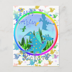 Happy Birthday Richard Cartoon Dragons Postcard Postkarte