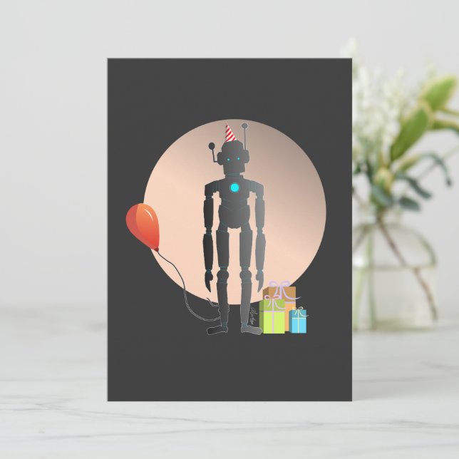 Happy Birthday Robot Einladung (Stehend Vorderseite)
