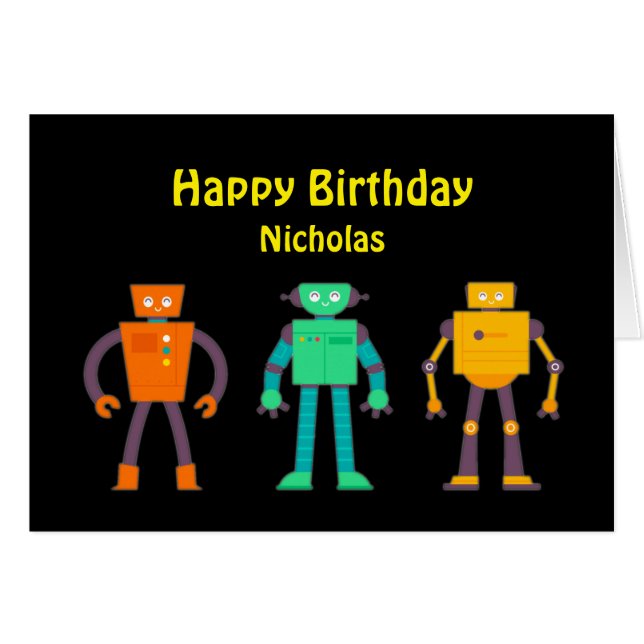 Happy Birthday Robot Phantastisch Boy Fun (Vorderseite (Horizontal))
