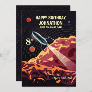 Happy Birthday Rocket Astronaut Kids Custom Card