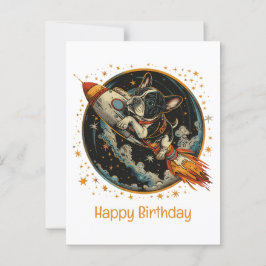Happy Birthday Rocket Ship French Bulldog Postkarte
