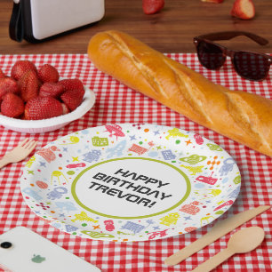 Happy Birthday Rocket Ships Green Pappteller