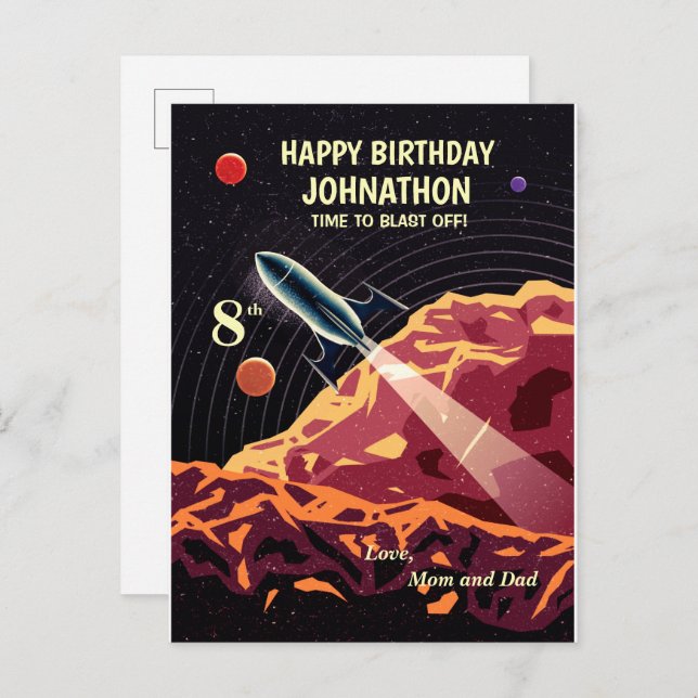 Happy Birthday Rocket Space Universe Spaß Postkarte (Vorne/Hinten)