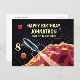 Happy Birthday Rocket Spaceship Universe Custom Postkarte