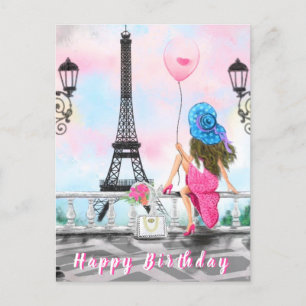 Happy Birthday Romantic Card Frauen in Paris Postkarte