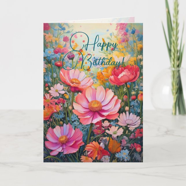 Happy Birthday Romantic Pink Flower Garden Karte (Vorderseite)