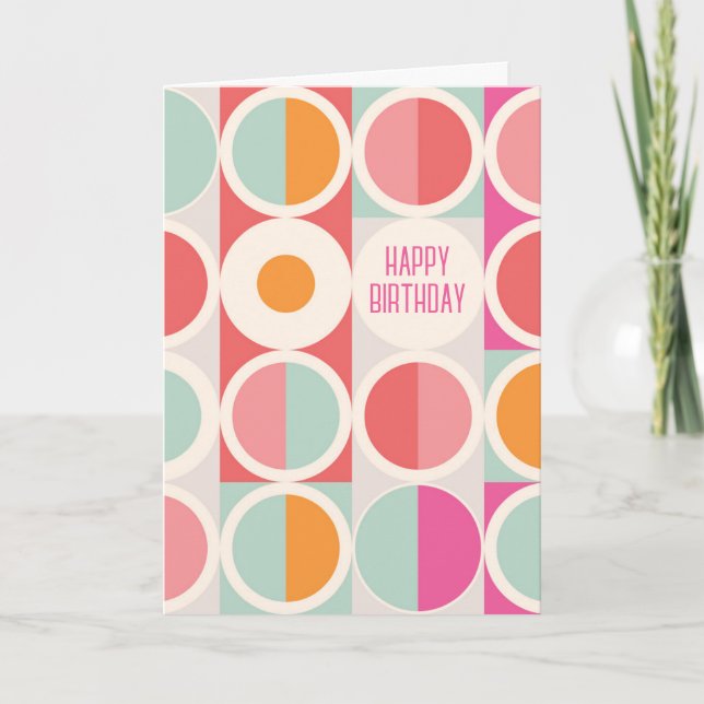 Happy Birthday | Rosa Orange Blue Geometric Karte (Vorderseite)