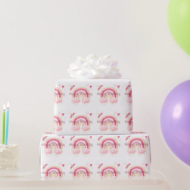 Happy Birthday Rosa Regenbogen Geschenkpapier (Partygeschenke)