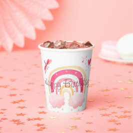 Happy Birthday Rosa Regenbogen Pappbecher