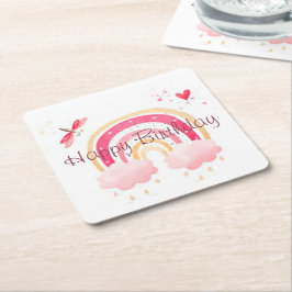 Happy Birthday Rosa Regenbogen Rechteckiger Pappuntersetzer