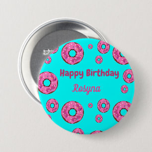 Happy Birthday Rosa Sahne Donuts blau Button
