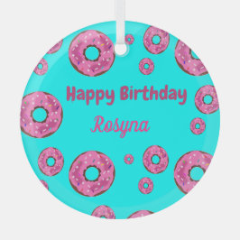 Happy Birthday Rosa Sahne Donuts blau Ornament Aus Glas