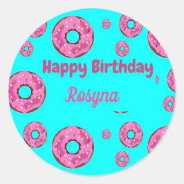 Happy Birthday Rosa Sahne Donuts blau Runder Aufkleber