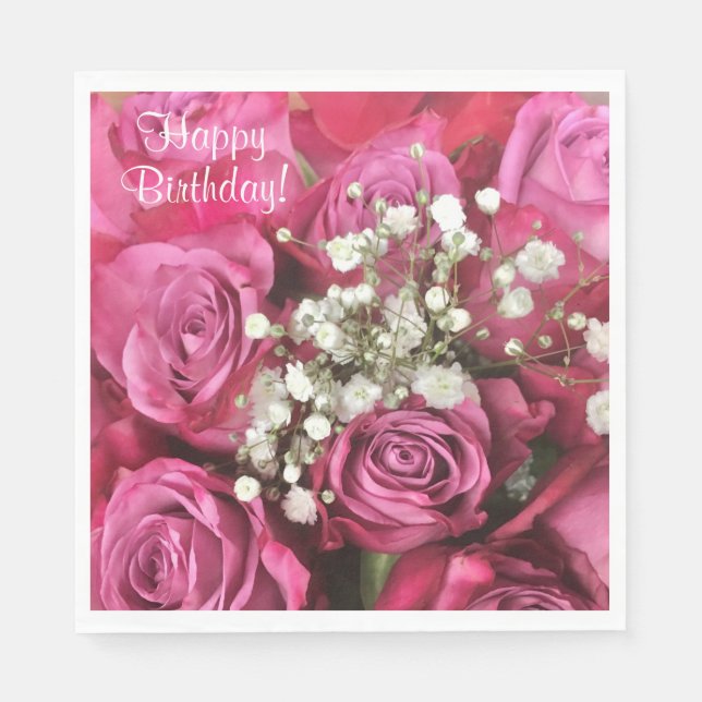 Happy Birthday Rose Bouquet Serviette (Vorderseite)