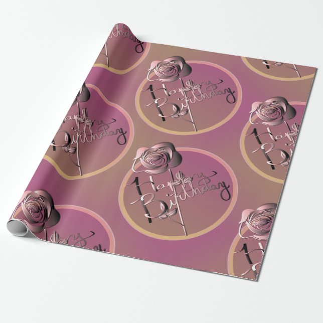 "Happy Birthday" Rose Handschrift Geschenkpapier (Ungerollt)