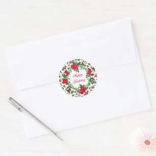 Happy Birthday Rose Runder Aufkleber