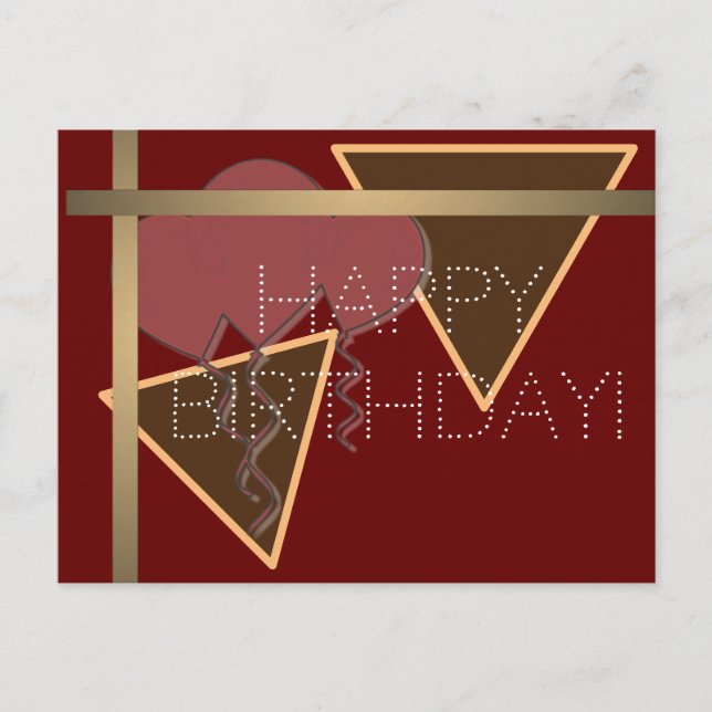Happy Birthday Rot Braungold Postcard Postkarte (Vorderseite)