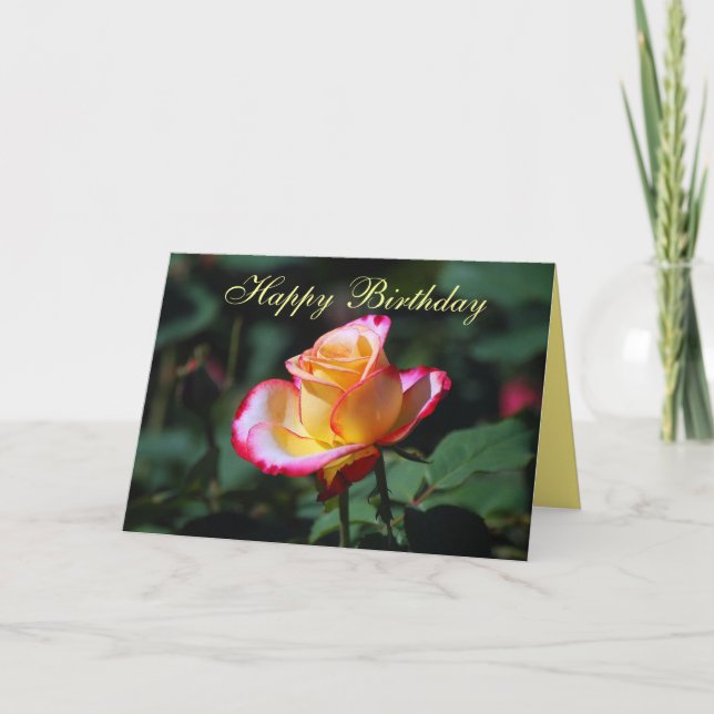 Happy Birthday Rot, Gelb und Weiß Rose Card Karte (Vorderseite)